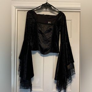Vintage Goth Bell Sleeve Velour like shirt